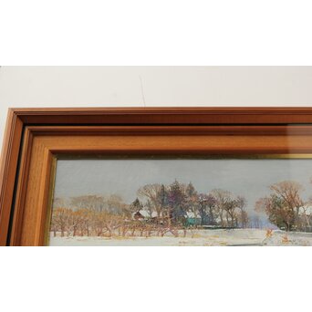 塗師祥一郎 雪の川辺 油彩10号 額装　Z630 