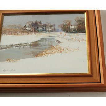 塗師祥一郎 雪の川辺 油彩10号 額装　Z630 