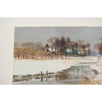 塗師祥一郎 雪の川辺 油彩10号 額装　Z630 