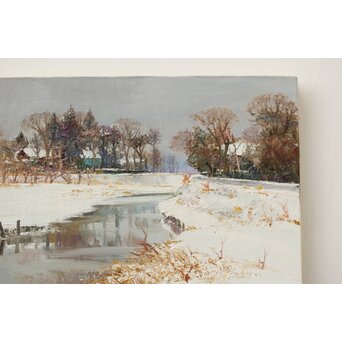 塗師祥一郎 雪の川辺 油彩10号 額装　Z630 