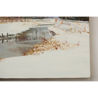 塗師祥一郎 雪の川辺 油彩10号 額装　Z630 