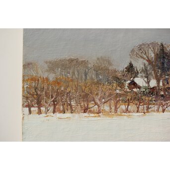 塗師祥一郎 雪の川辺 油彩10号 額装　Z630 