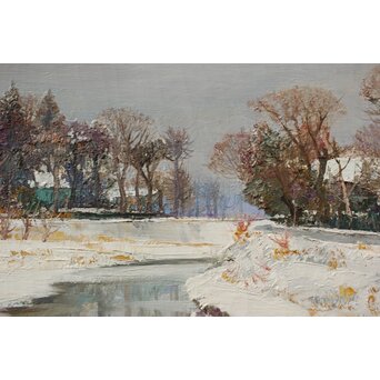 塗師祥一郎 雪の川辺 油彩10号 額装　Z630 