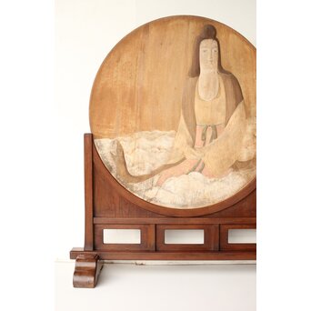 石川確治 木彫彩色【天女】円形レリーフ　X590 