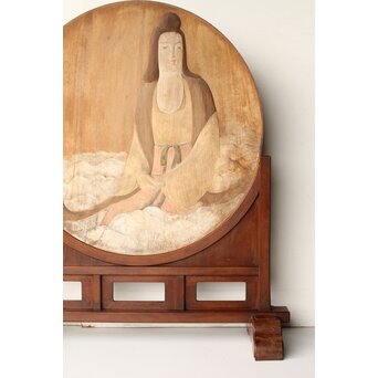 石川確治 木彫彩色【天女】円形レリーフ　X590 