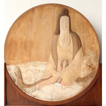 石川確治 木彫彩色【天女】円形レリーフ　X590 