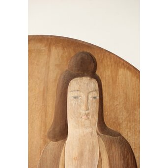 石川確治 木彫彩色【天女】円形レリーフ　X590 