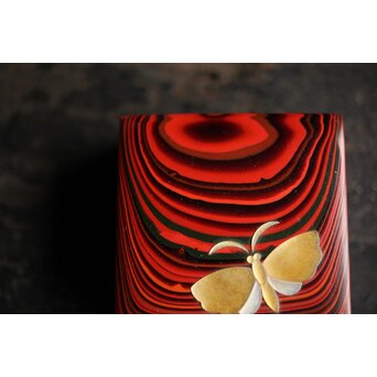 石川確治 堆漆彫漆【胡蝶】香合　Q379 