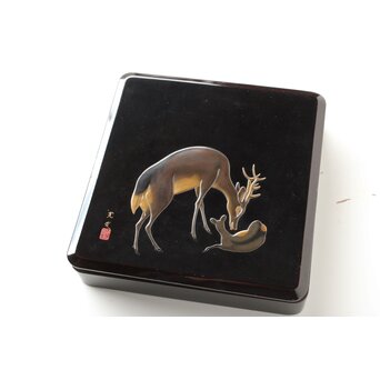 寛哉作 春日鹿曼荼羅蒔絵 硯箱　Q380 