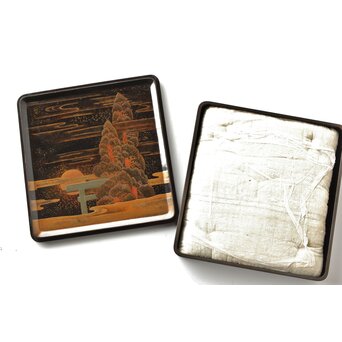 寛哉作 春日鹿曼荼羅蒔絵 硯箱　Q380 