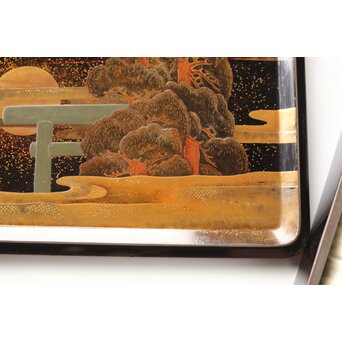 寛哉作 春日鹿曼荼羅蒔絵 硯箱　Q380 