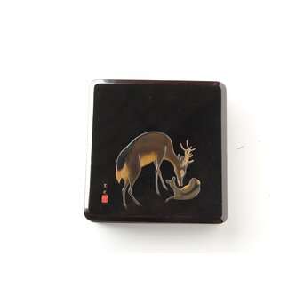 寛哉作 春日鹿曼荼羅蒔絵 硯箱　Q380