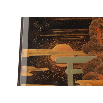 寛哉作 春日鹿曼荼羅蒔絵 硯箱　Q380 