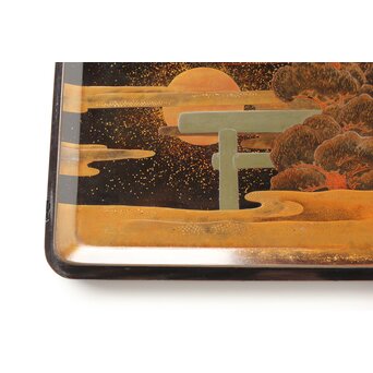 寛哉作 春日鹿曼荼羅蒔絵 硯箱　Q380 