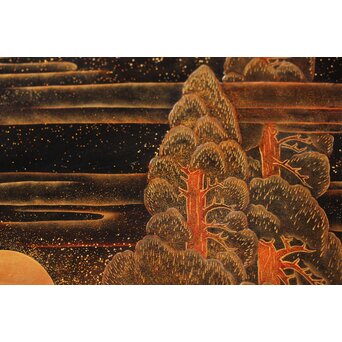 寛哉作 春日鹿曼荼羅蒔絵 硯箱　Q380 