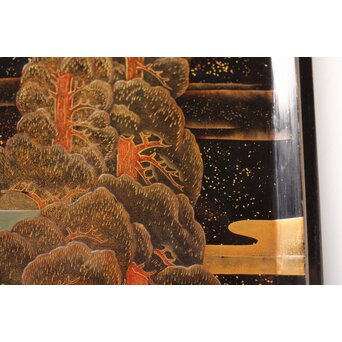 寛哉作 春日鹿曼荼羅蒔絵 硯箱　Q380 