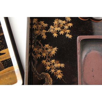 寛哉作 春日鹿曼荼羅蒔絵 硯箱　Q380 