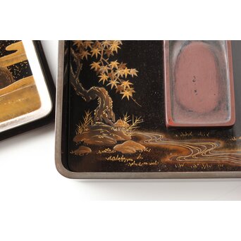 寛哉作 春日鹿曼荼羅蒔絵 硯箱　Q380 