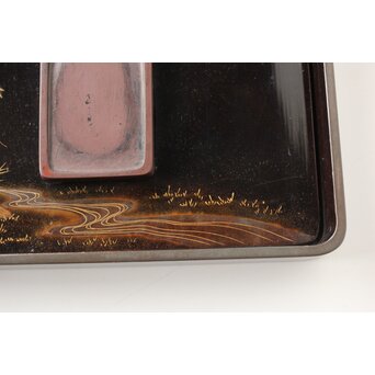 寛哉作 春日鹿曼荼羅蒔絵 硯箱　Q380 