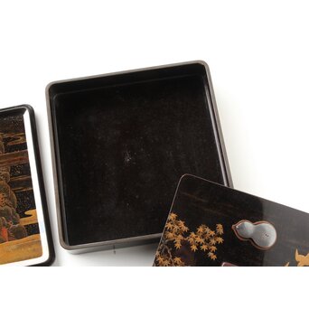 寛哉作 春日鹿曼荼羅蒔絵 硯箱　Q380 