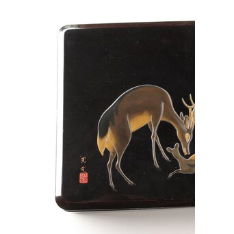 寛哉作 春日鹿曼荼羅蒔絵 硯箱　Q380 