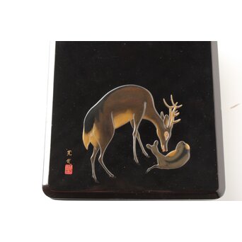 寛哉作 春日鹿曼荼羅蒔絵 硯箱　Q380 