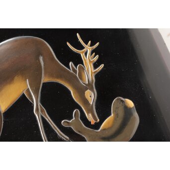 寛哉作 春日鹿曼荼羅蒔絵 硯箱　Q380 