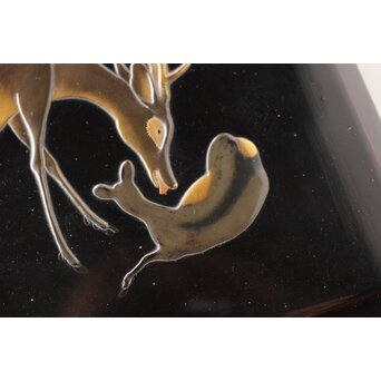 寛哉作 春日鹿曼荼羅蒔絵 硯箱　Q380 