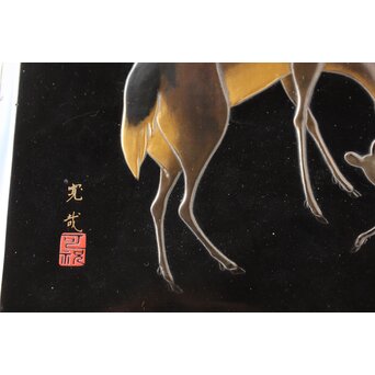 寛哉作 春日鹿曼荼羅蒔絵 硯箱　Q380 