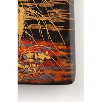 秋草鹿蒔絵 硯箱　Q381 