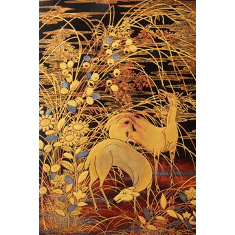 秋草鹿蒔絵 硯箱　Q381 