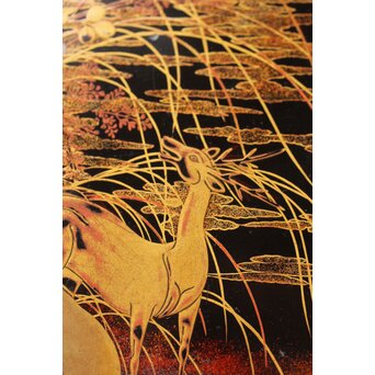 秋草鹿蒔絵 硯箱　Q381 