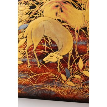 秋草鹿蒔絵 硯箱　Q381 