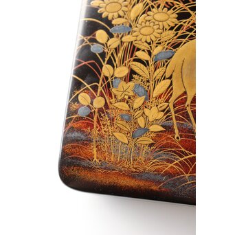 秋草鹿蒔絵 硯箱　Q381 