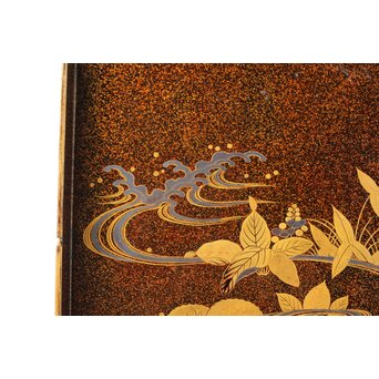 秋草鹿蒔絵 硯箱　Q381 