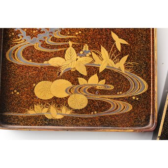 秋草鹿蒔絵 硯箱　Q381 