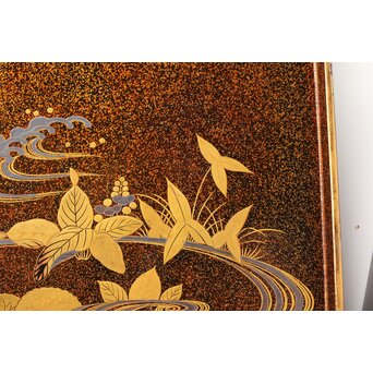 秋草鹿蒔絵 硯箱　Q381 