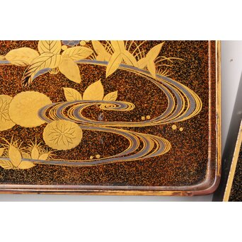 秋草鹿蒔絵 硯箱　Q381 