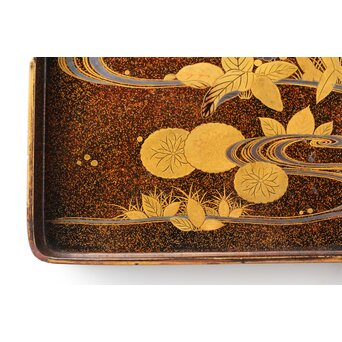 秋草鹿蒔絵 硯箱　Q381 