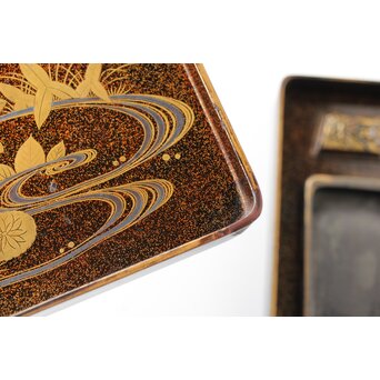 秋草鹿蒔絵 硯箱　Q381 
