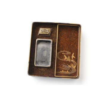 秋草鹿蒔絵 硯箱　Q381 