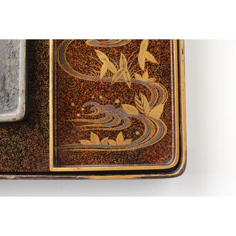秋草鹿蒔絵 硯箱　Q381 