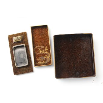 秋草鹿蒔絵 硯箱　Q381 