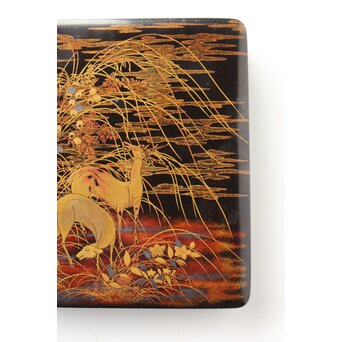 秋草鹿蒔絵 硯箱　Q381 