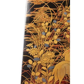 秋草鹿蒔絵 硯箱　Q381 