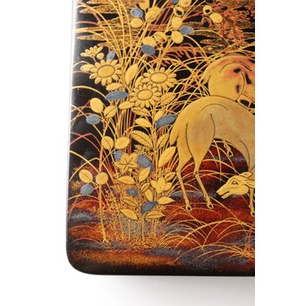 秋草鹿蒔絵 硯箱　Q381 