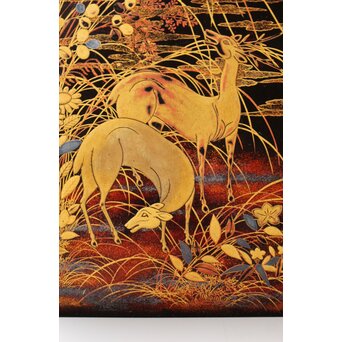 秋草鹿蒔絵 硯箱　Q381 