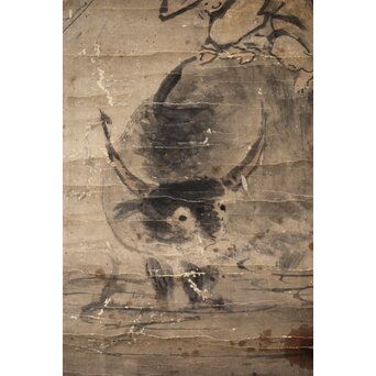 倣 高其佩 柳下牧牛 紙本掛軸　Z632 