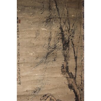 倣 高其佩 柳下牧牛 紙本掛軸　Z632 