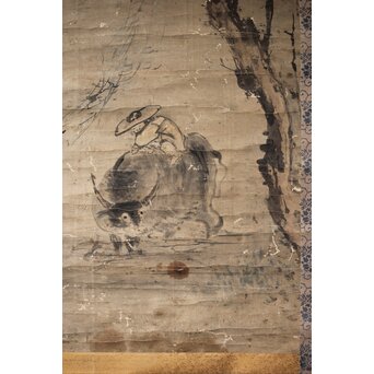 倣 高其佩 柳下牧牛 紙本掛軸　Z632 